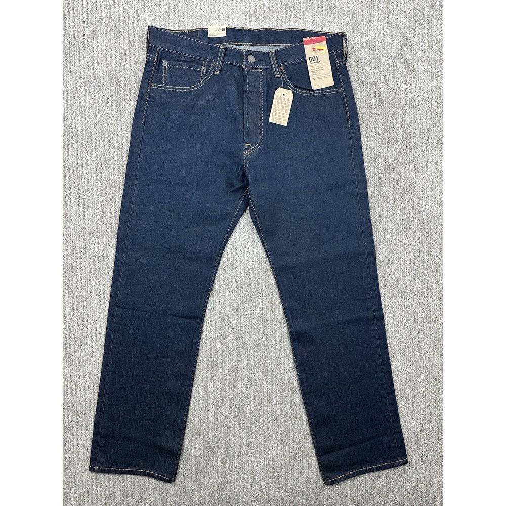 NWT Levis 501 Original Fit Jeans Mens 33x30 Dark Wash Straight Leg Denim Stretch